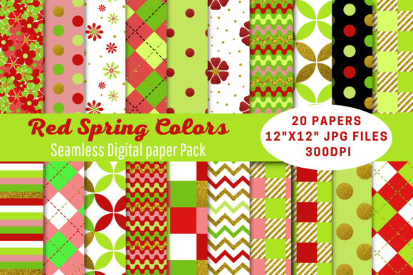 Red Spring Glitter Seamless Patterns