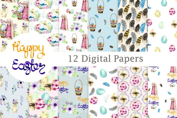 Watercolor Easter Seamless Patterns